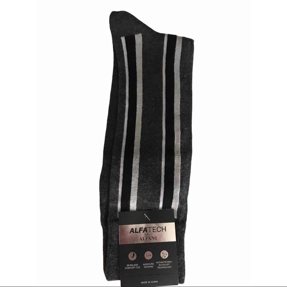 AlfaTech by Alfani Striped Socks Charcoal Black